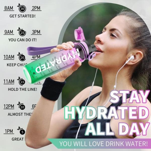 Tritan 32 Oz Motivational Water Bottle BPA Free 5507501000ML Sports Time Track Water Bottle Wide Mouth Leakproof Fashion As Gift For Christmas