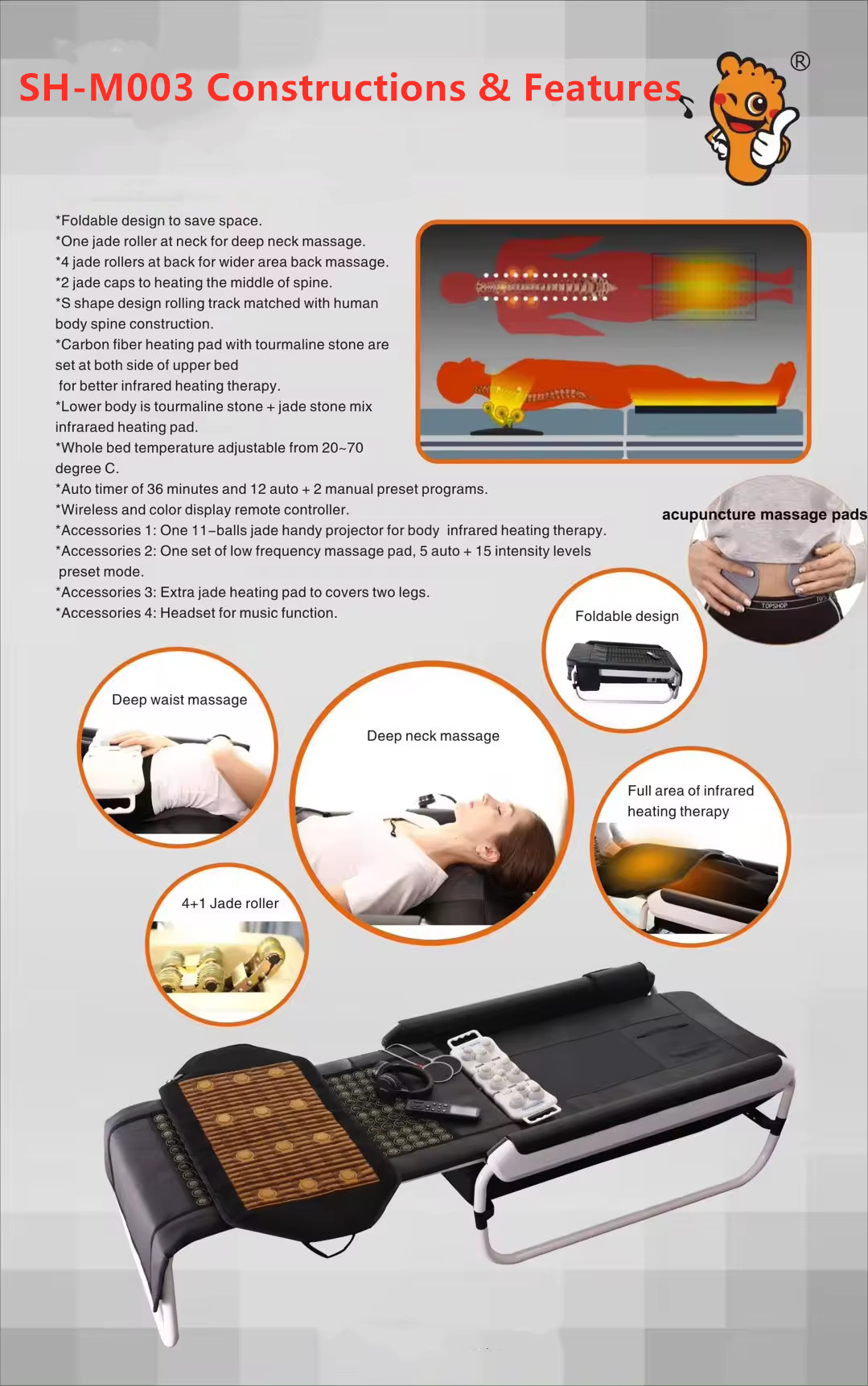 SH-M003 Jade Massage Bed Stone Therapy Chiropractic Bed