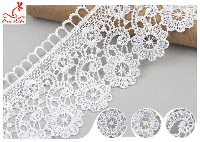 Embroidered Flower Guipure Polyester Lace Trim For Dress DTM Azo Free Dyeing