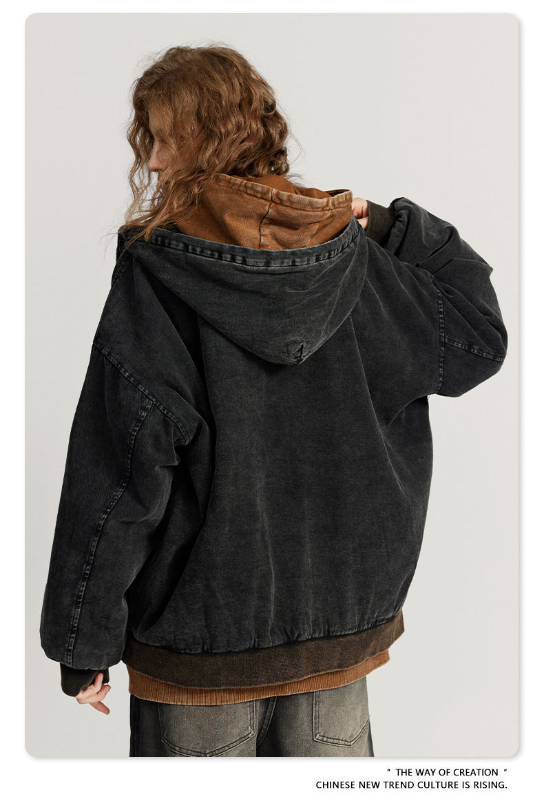 Custom Logo Winter Vintage Fashion Men's Oversized Quilted Cotton Hoodie Jacket Coat