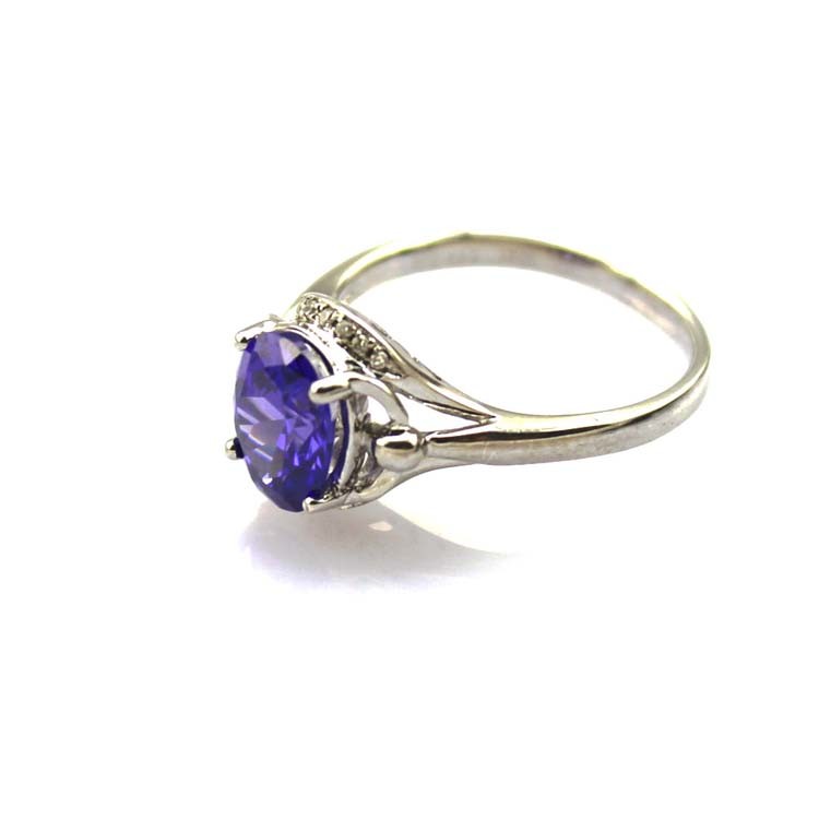 White Gold Plated 925 Silver Ring 7mmx9mm Cubic Zircon Amethyst Ring(R163)
