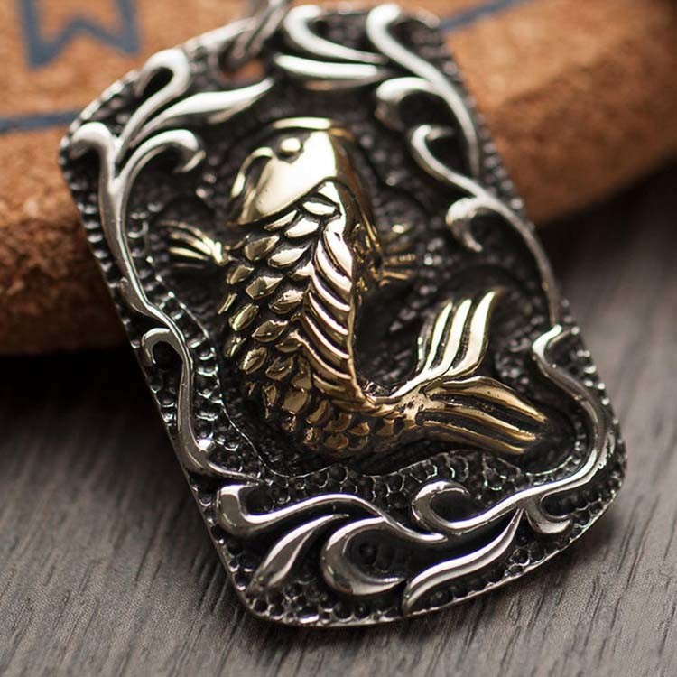 Women and Men Thai Sterling Silver Tag Vintage Style Goldfish Tag Necklace(N6030808)