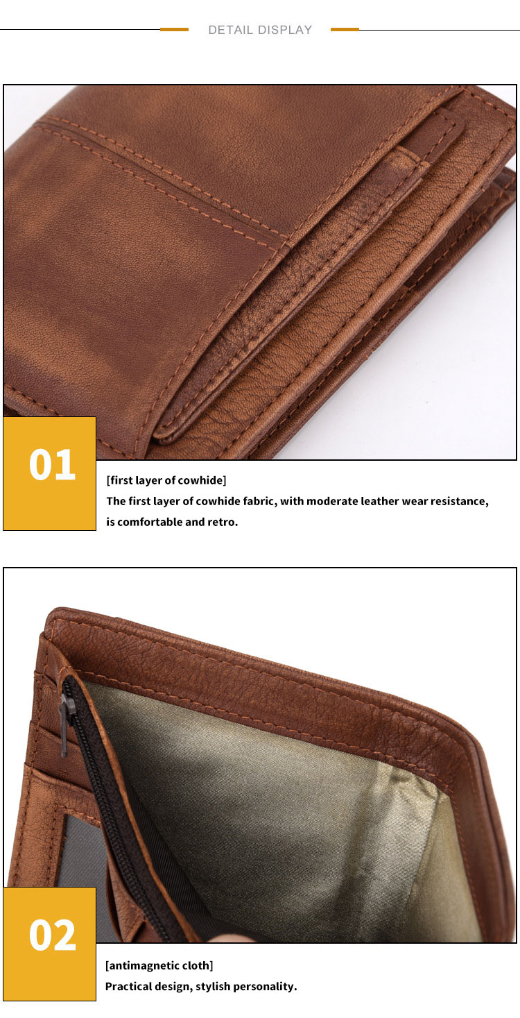 Short Wallet Rfid Genuine Crazy Horse Leather Wallet Leather Credit Card Holder for Men