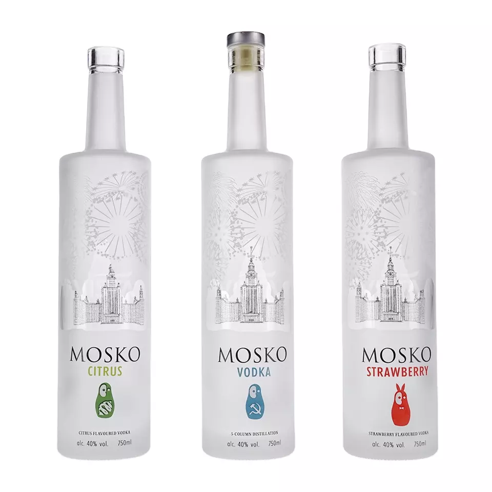 700ml 750ml Classic Vodka Bottle with Frost and Cork Screen Printing in Round Shape