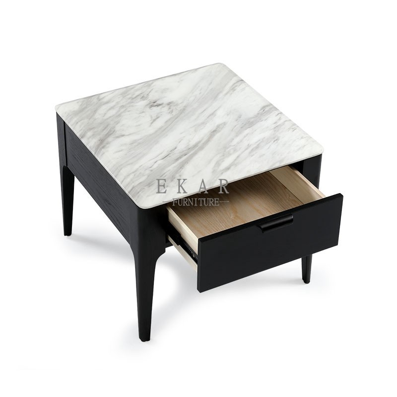 Living Room Elegant Corner Marble End Table With Drawer