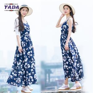 China Summer beach floral spaghetti straps maxi latest party designs 100% cotton white dress with good quality wholesale