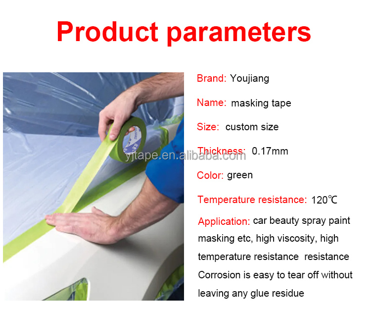 Automotive Refinish Green Paper Masking Tape With 150-170 Micron Thickness