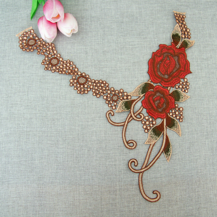 100%Polyester Embroidery Pajams Collar Lace Mesh Based Necklace Decoration