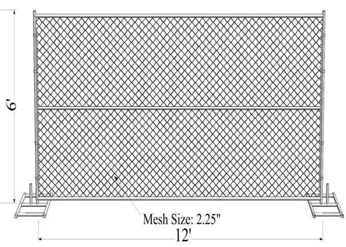 HDG1.2 oz/ft Temporary Chain Link Fence Height 4' 6' 8' Height 9' 9.5' 10' 12' Width Chain  Mesh 57mm x 57mm x 2.7mm dia