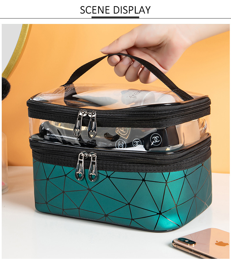 Double Layer Makeup Bag Case With Adjustable Dividers