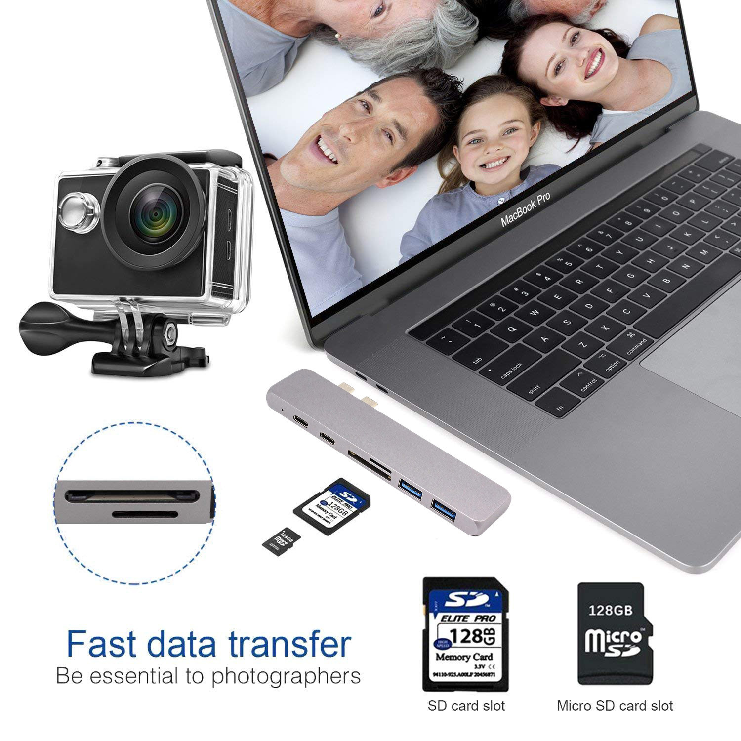 USB C Hub for New MacBook Pro 2016, 2017, 2018, 13" & 15" only, Thunderbolt 3 Aluminum Dual USB Type C 2-port USB C 3.0