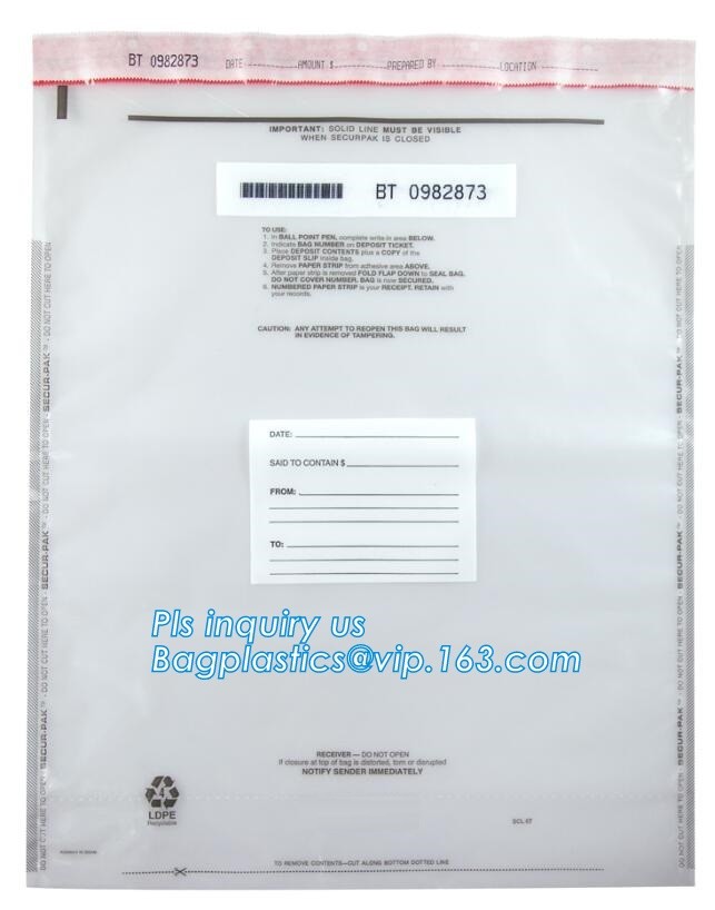 security deposit bags bank deposit bags cash deposit bags, general bank plastic deposit bags supply, Coin and Bank Note