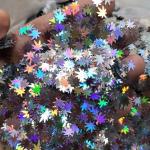 OEM Stock Polyester Holographic Silver Marahuana Leaf Glitter Shapes Party
