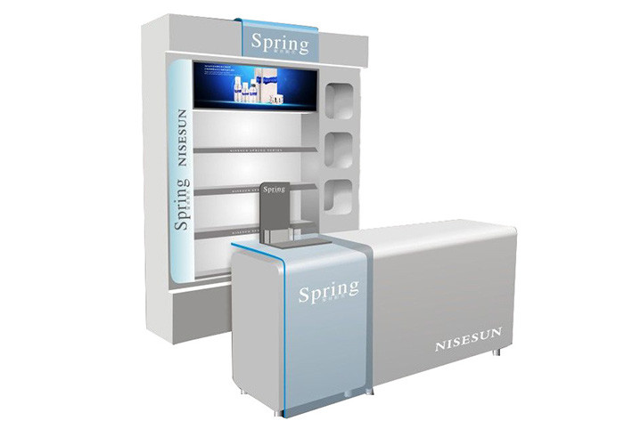 Luxury Green Cosmetic Display Showcase / Makeup Kiosk For Brand Cosmetic Stores