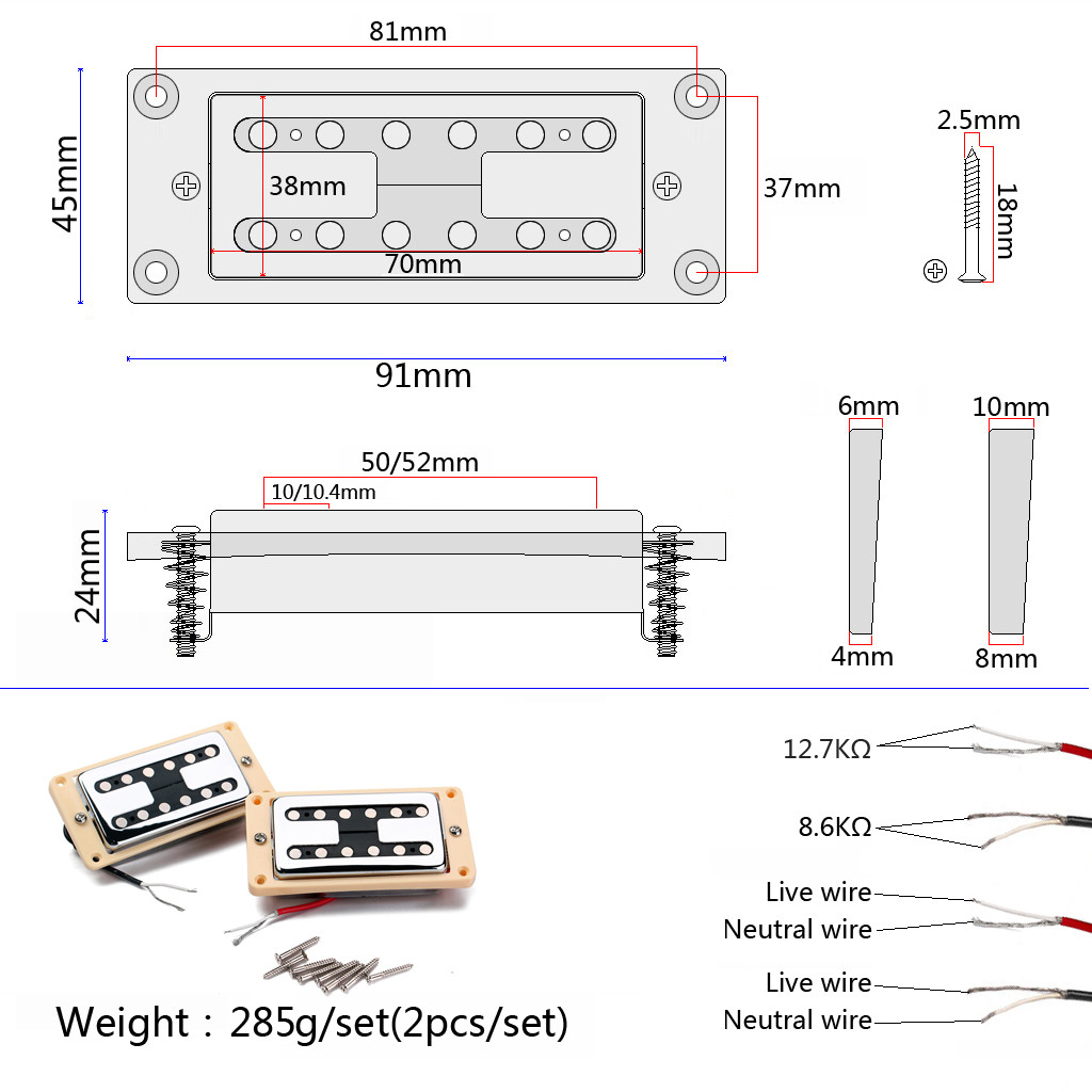 Guitar Pickup Set H Style Cream ABS Metal Humbucker Dual Coill Pickup N8.6K/B12.7K Output