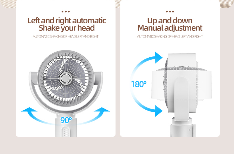 Adjustable Height 4000mA Portable USB Rechargeable Standing Fan With Timing Led Lamp Light