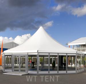 China Commercial White Multi Sided Tent / Outdoor Pagoda Canopy Tent Glass Windows wholesale