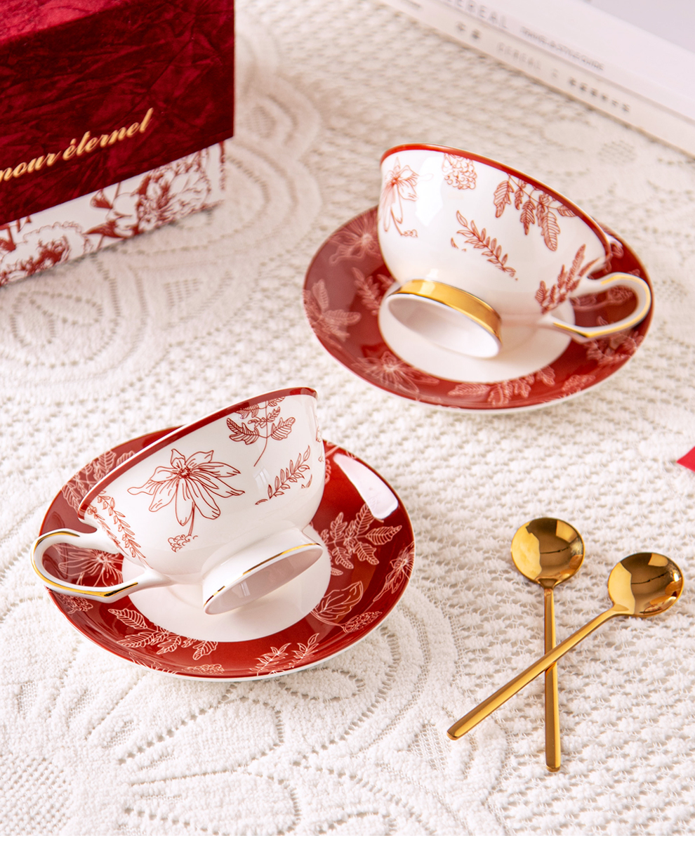 Vintage Design Style Luxury Porcelain Tea Cup And Saucer Set Sustainable Bone Gift