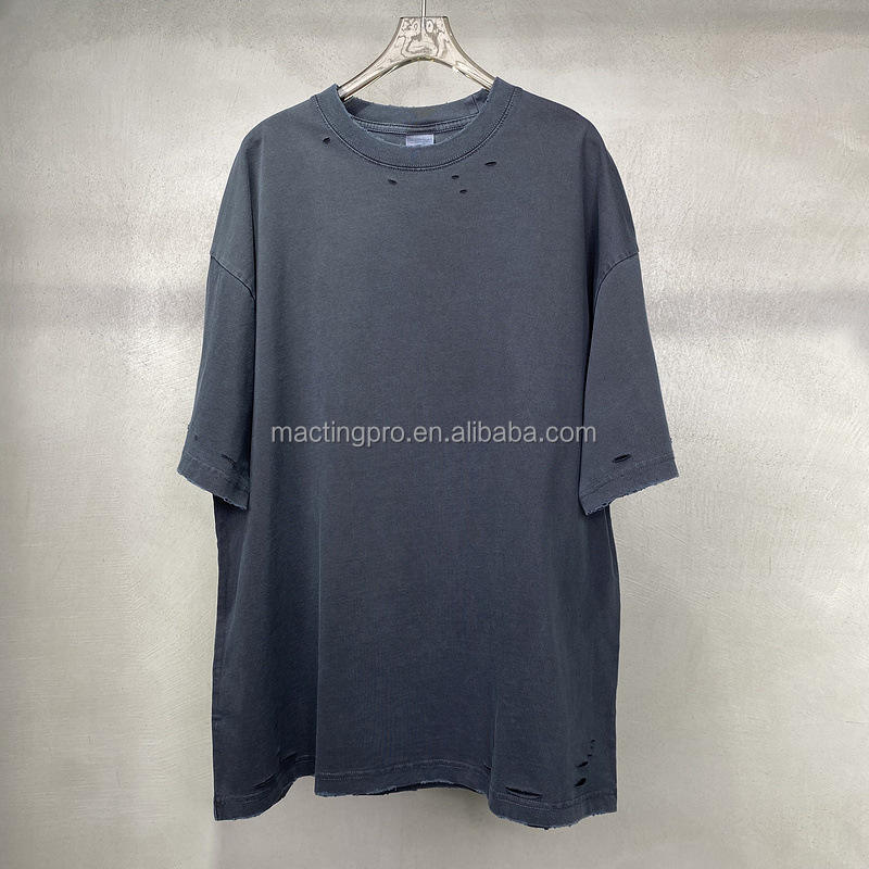 Vintage Distressed Heavyweight Cotton Blank Oversized T Shirt Men with 1000 Quantity