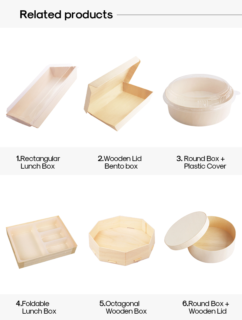 Wooden Food Packaging Box Cake Dessert Container With Plastic Cover, Take Out Pastry Cake Lunch Sushi Tray