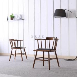 China Fabric Solid Wood Blue Wooden Dining Chair With Armrest wholesale