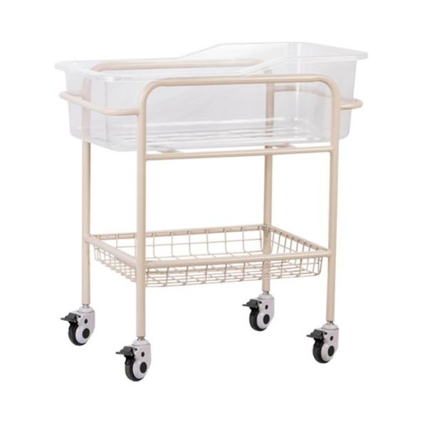 Stainless Steel Frame ABS Hospital Baby Cot With Storage Shelf