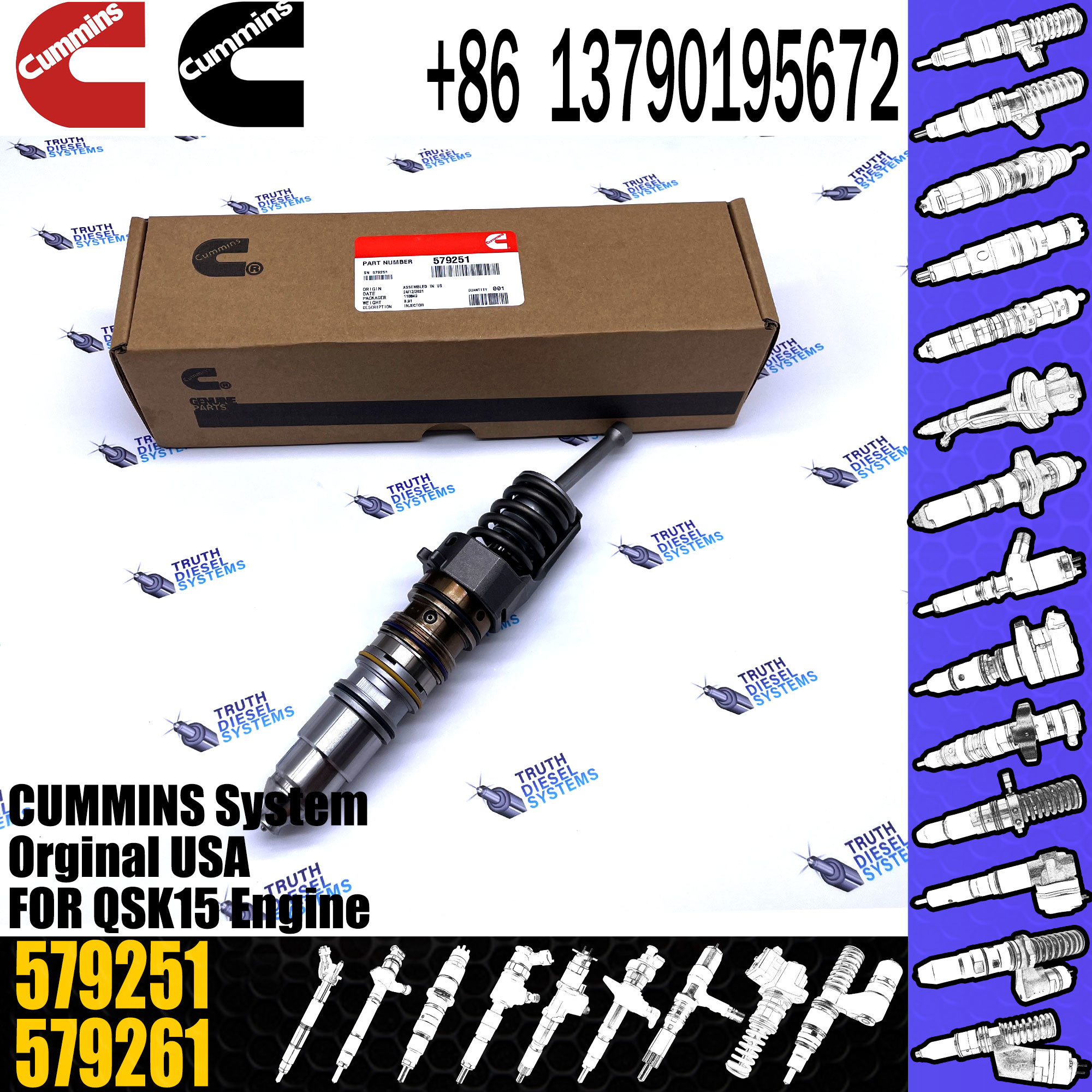 1764364 Diesel Engine Common Rail QSX15 Fuel Injector 1499257 579251 4903451 579263 4954648