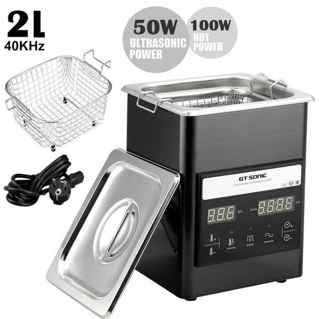 SS Lab Digital Ultrasonic Cleaner 2L Mini 3D Printer Heating Sonic Tank 1-99 Min Timer