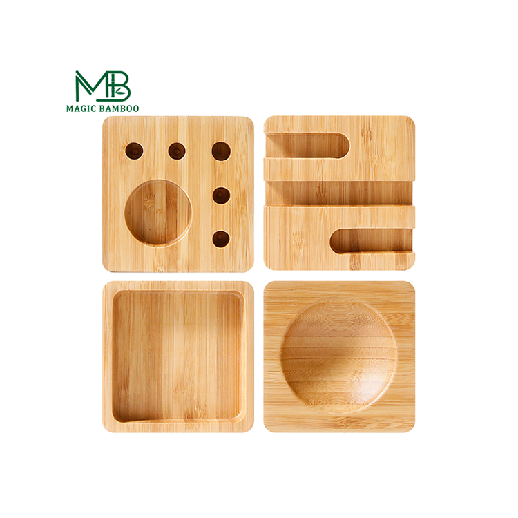 Sustainable Bamboo Desk Organizer Set With Smartphone Stand Pens And Paper Clips Holder