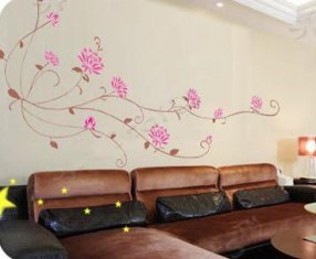 Custom Long Branches and Red Flower Wall Sticker F102