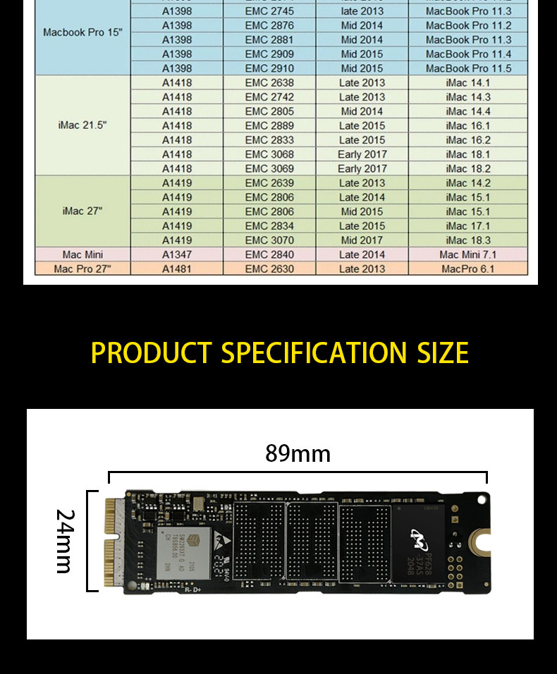 PCIe 1TB SSD Solid State Drive For Macbook Imac Apple Internal 5V 82g Rosh