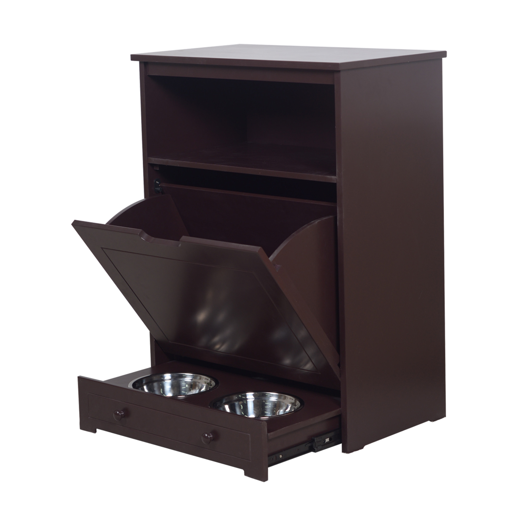 E1 MDF Board Pet Feeder Station Cabinet 580x340x820CM With 2 Stainless Steel Basins