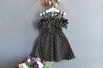 Toddlers Round Neck Summer Black And White Polka Dot Strapless Dress For Girls
