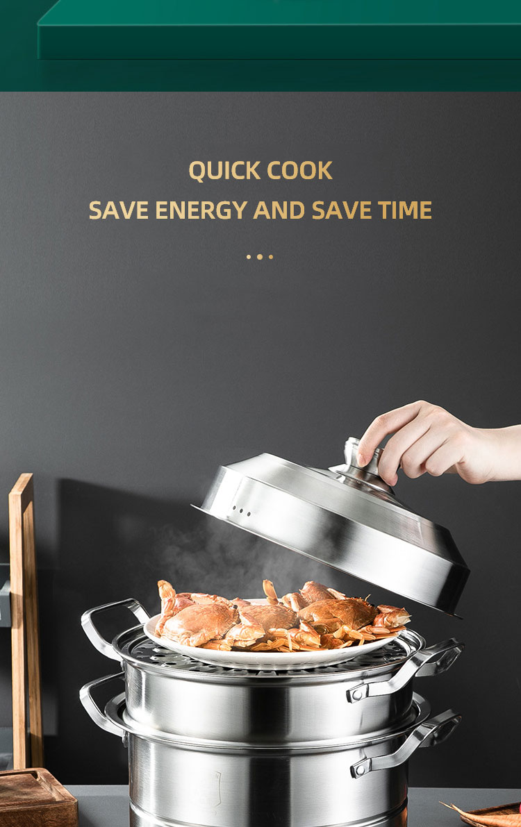 Custom Kitchen Cookware 3 layer Food Steamer Cooker Steamer Pot 304 Stainless Steel Steam Cooking Pot