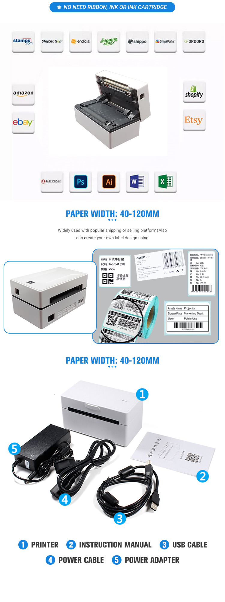 Standard Thermal Receipt Paper Smart Label Printer for Shipping Express Warehouse