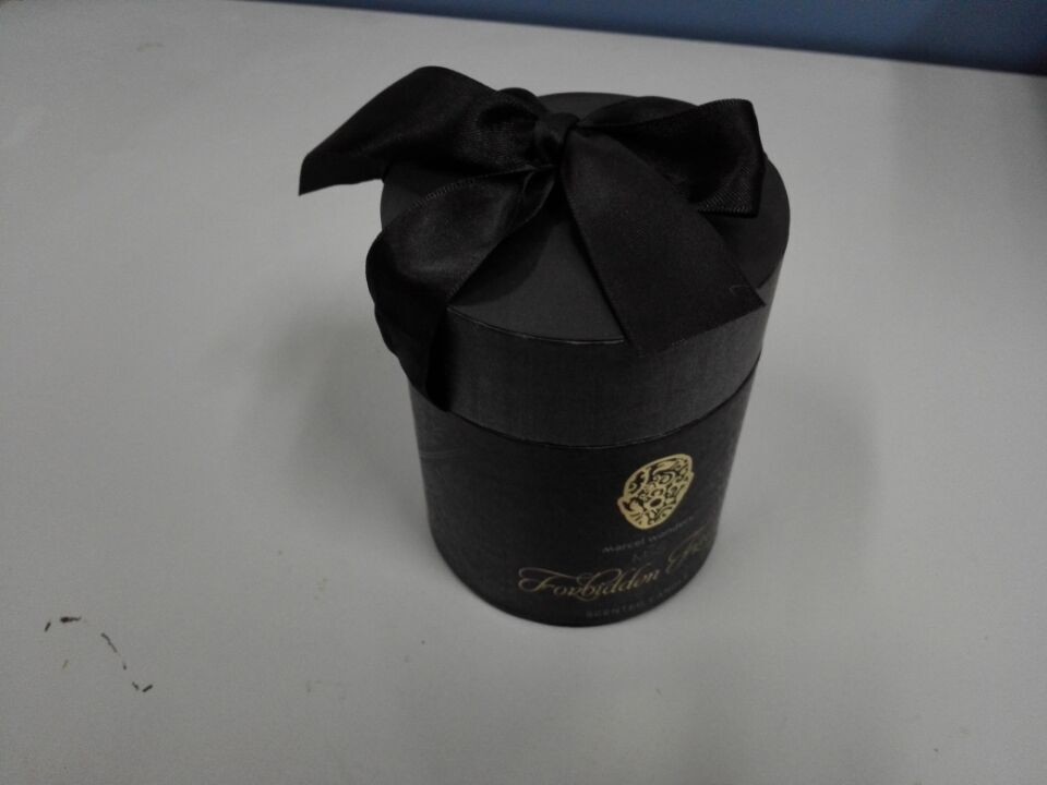 Luxury custom round tube black fancy paper gift packaging box with silk ribbon