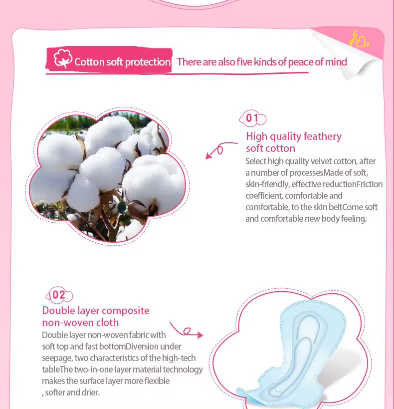 Individually Wrapped Soft Cotton Nightly Feminine Care Napkins For Women