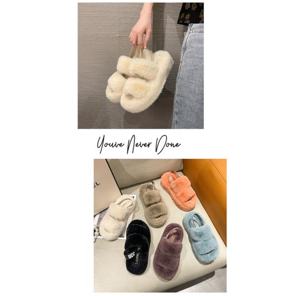 Y-Z Comfy Fuzzy Fluffy Sandals Fuzzy Slides Super-soft Slip-on Indoor House Faux Fur Open Toes slippers