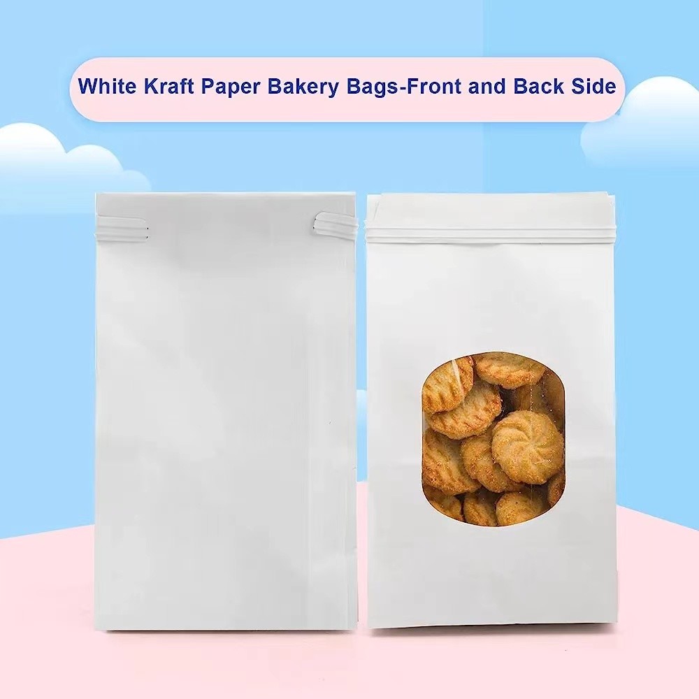 Recyclabe Easy to Fill and Open White Kraft Paper Bakery Bags with Window