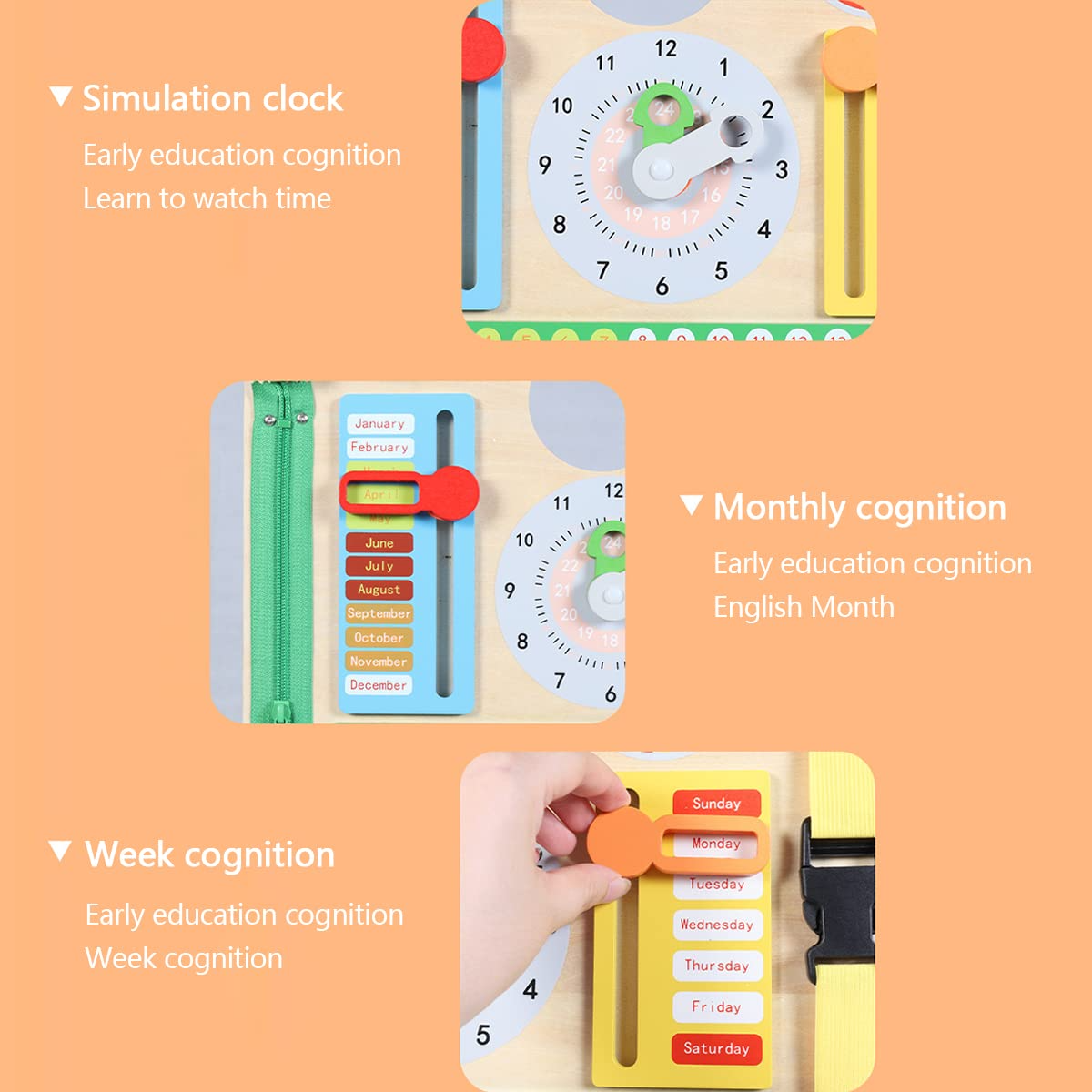 Beech Wood Double-sided Educational Activity Board for Kids Learning Wooden Sensory Toy