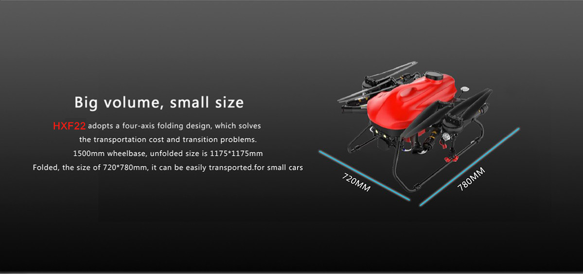6.66 Hectares/Hour Agriculture UAV Drone 16L Hybrid Tank Capacity Full Load 57KG HXF22