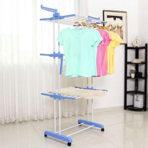 China Balcony 3 Tier Folding Clothes Hanger Rack Stainless Steel Multifunctional wholesale