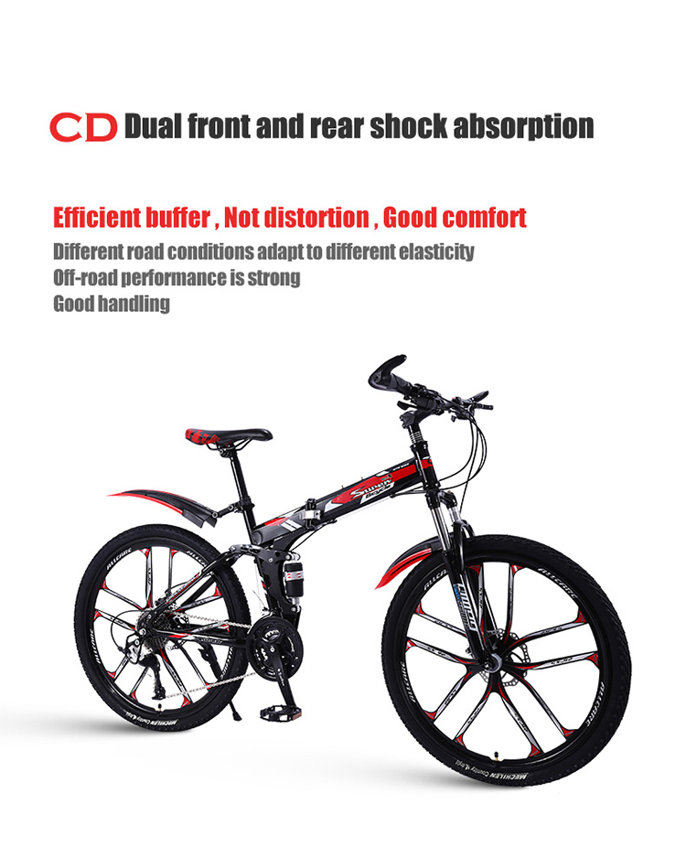 125" Tire Width Full Suspension Mountain Bike 24 26 29 Inch Carbon Steel Foldable Bicycle with Gross Weight 19-21KG