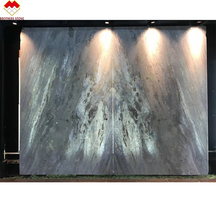 Customized Size Blue Quartz Countertops Backlit Brazil Blue Crystal Marble Stone at Good