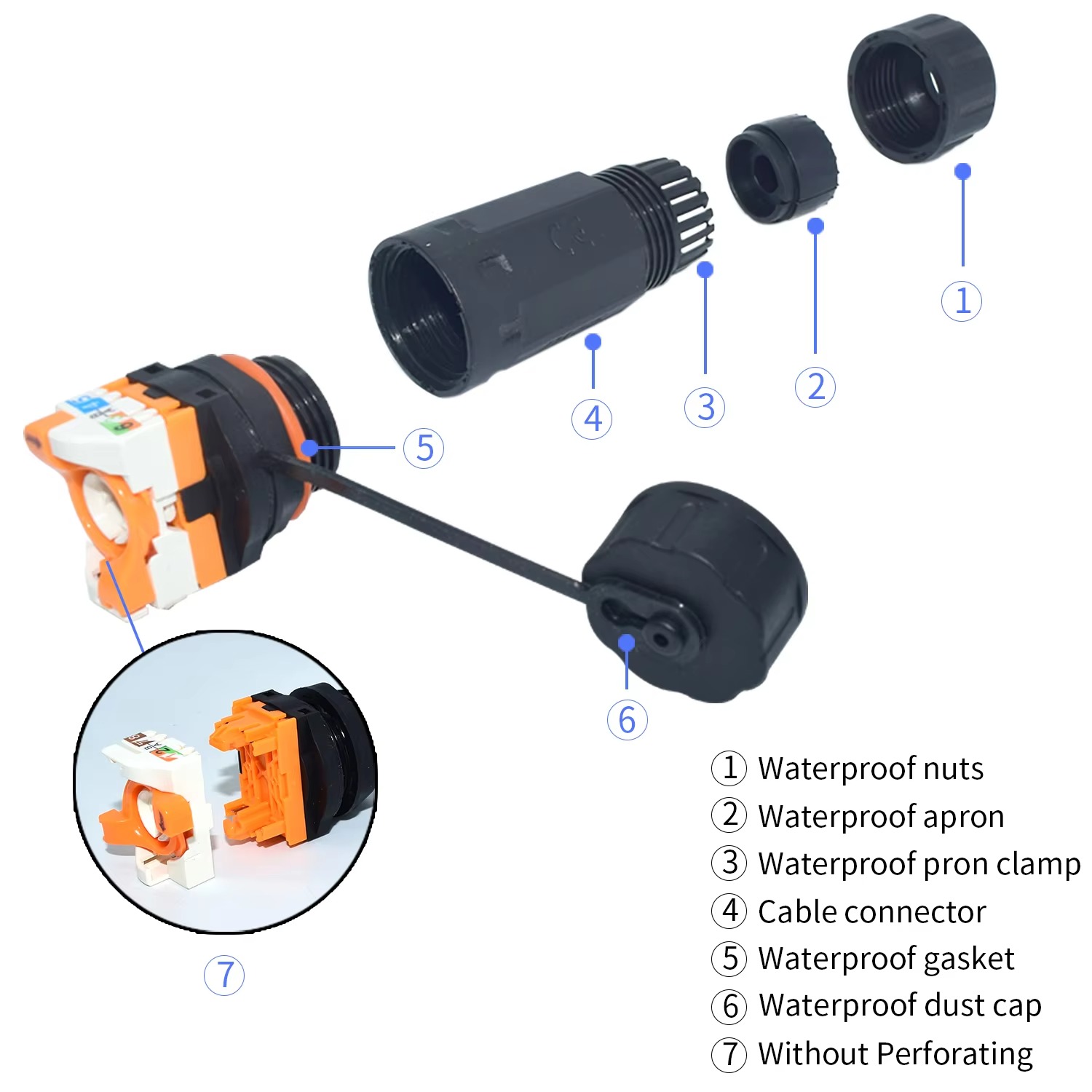 Orange Panel Compact RJ45 Network Waterproof Connectors For Space Saving Solutions IP68 Details
