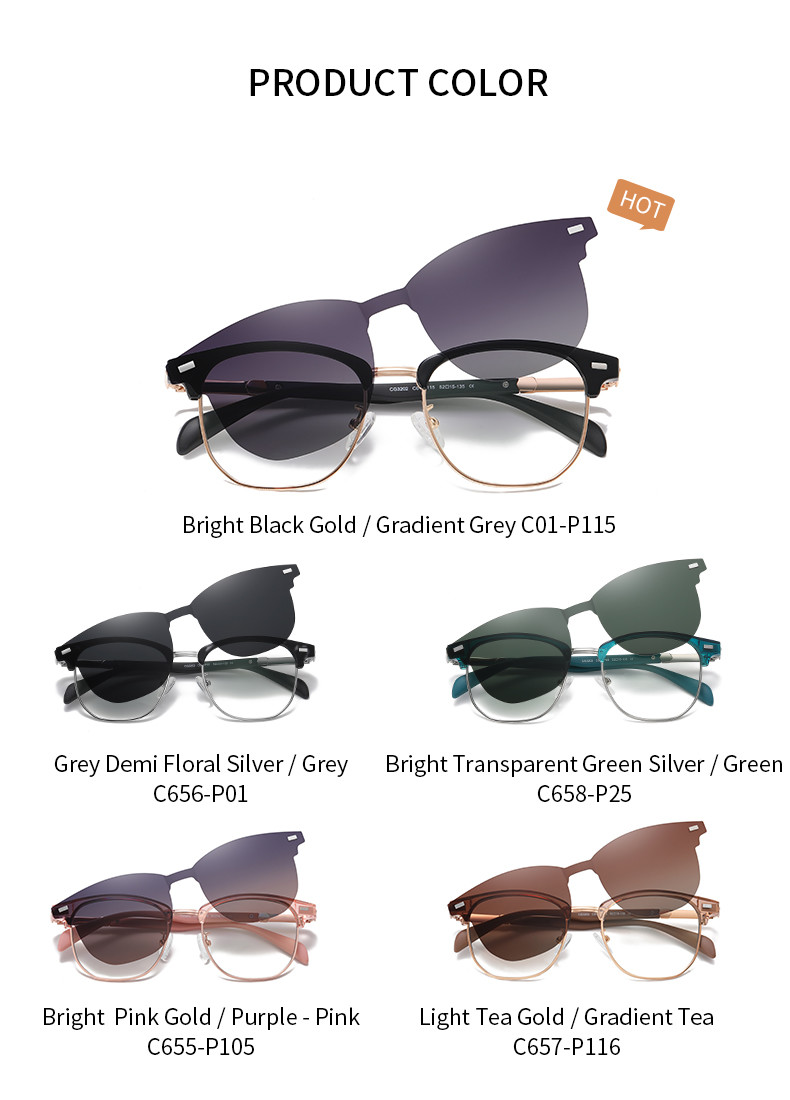 Two Purposes Clip On Magnetic Sunglasses Eyewear Unisex Polarized