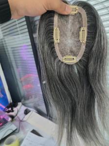China Small size mono topper 100% human hair grey color women topper for hairloss wholesale