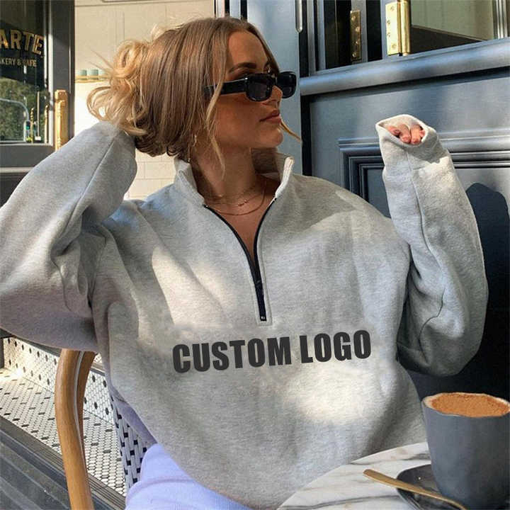 Winter Season Women'S Long Sleeve Zip Up Hoodies Women Half Zip Up Printed Design