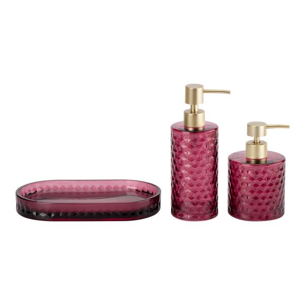 Glass Bathroom Accessories Empty Liquid Bottle Luxury Set Rose Red Diamond