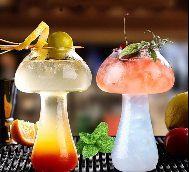 Mushroom Shape Beverage Cocktail Glass Bottle Transparent 285ml For Bar Store